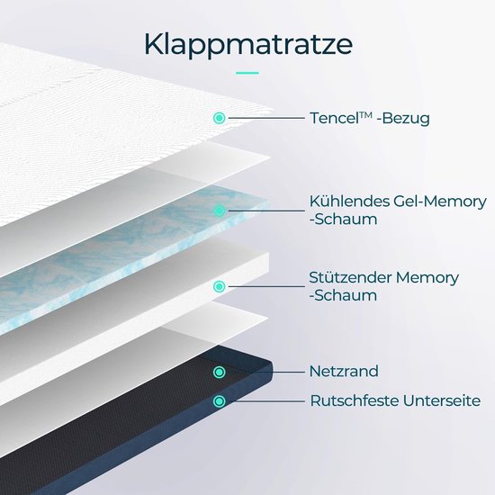 Opvouwbaar Matras - Topper Gastenmatras - Extra Slaapcomfort - Waterdichte Hoes - 160 x 200 cm - Grijs — afbeelding 3