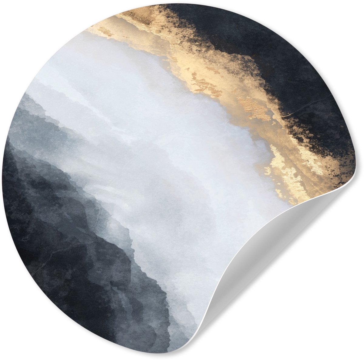WallCircle® - Behangcirkel 140x140 cm - Muurstickers Abstract - Verf - Goud - Zwart - Marm