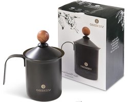 Melkopschuimer Handmatig - Melkopschuimer Dubbele Zeef - Koffie Specialiteiten Maken - Roestvrij Staal - 400 ml - Zwart