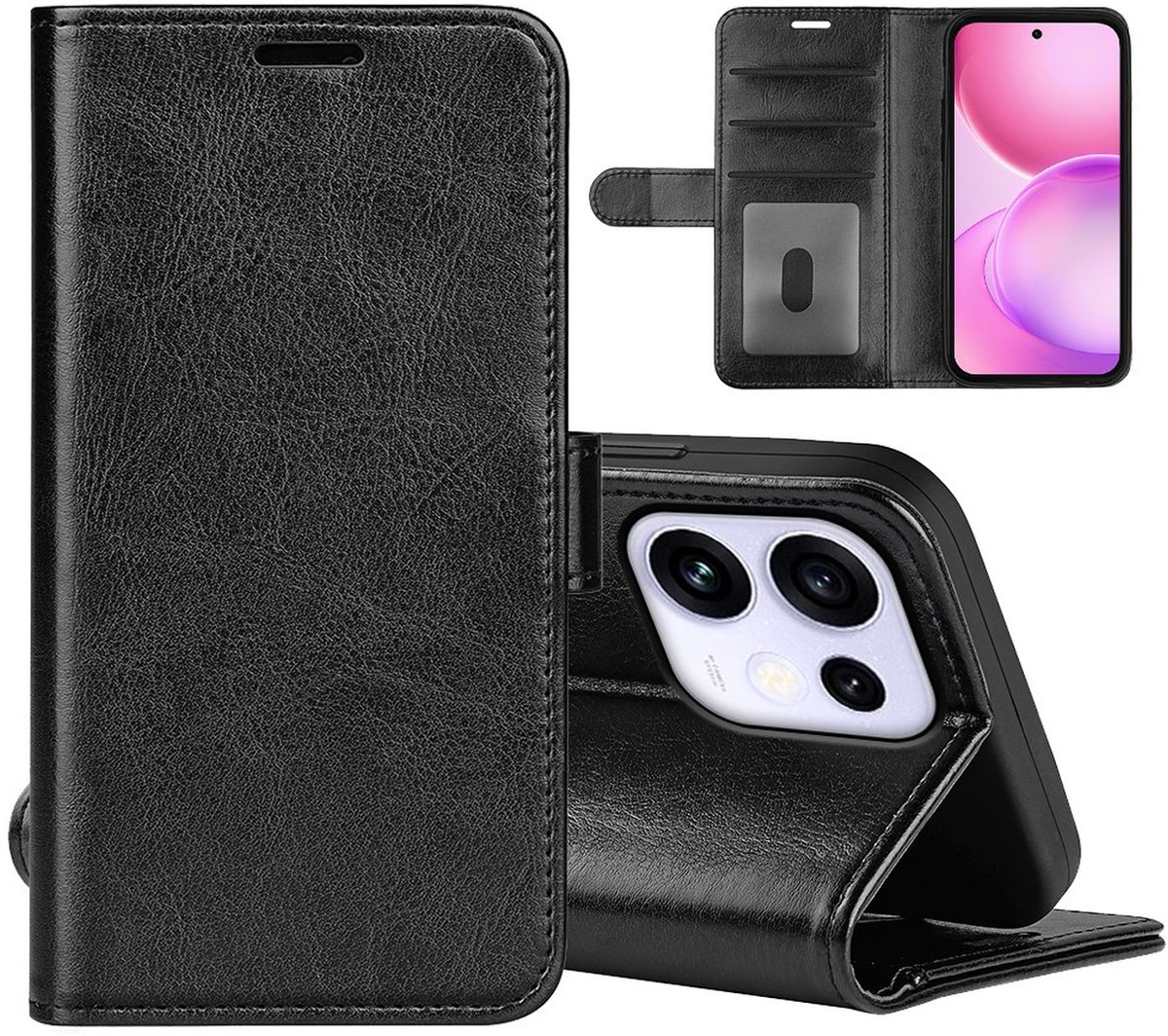 MobyDefend Hoesje - Geschikt voor Oppo Reno16 / 16 Pro - Wallet Book Case (Sluiting Achterkant) - Zwart