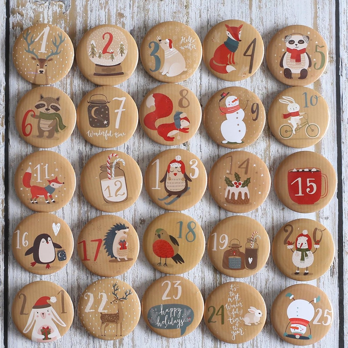 SolidKeus - Adventskalender Cijfers Knoppen voor Decoratie met Vintage Dieren