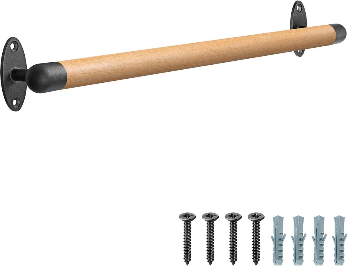 SELEWARE 36 inch houten trapleuning - indoor trapleuning - wandmontage - met robuuste metalen houders - barrièrevrije trap - handgreep voor ouderen - 3 - 3 inch rond