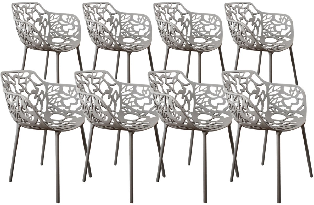 DS4U® - Cast eetkamerstoel - Set van 8 - Lichtgrijs - Aluminium - Met armleuning