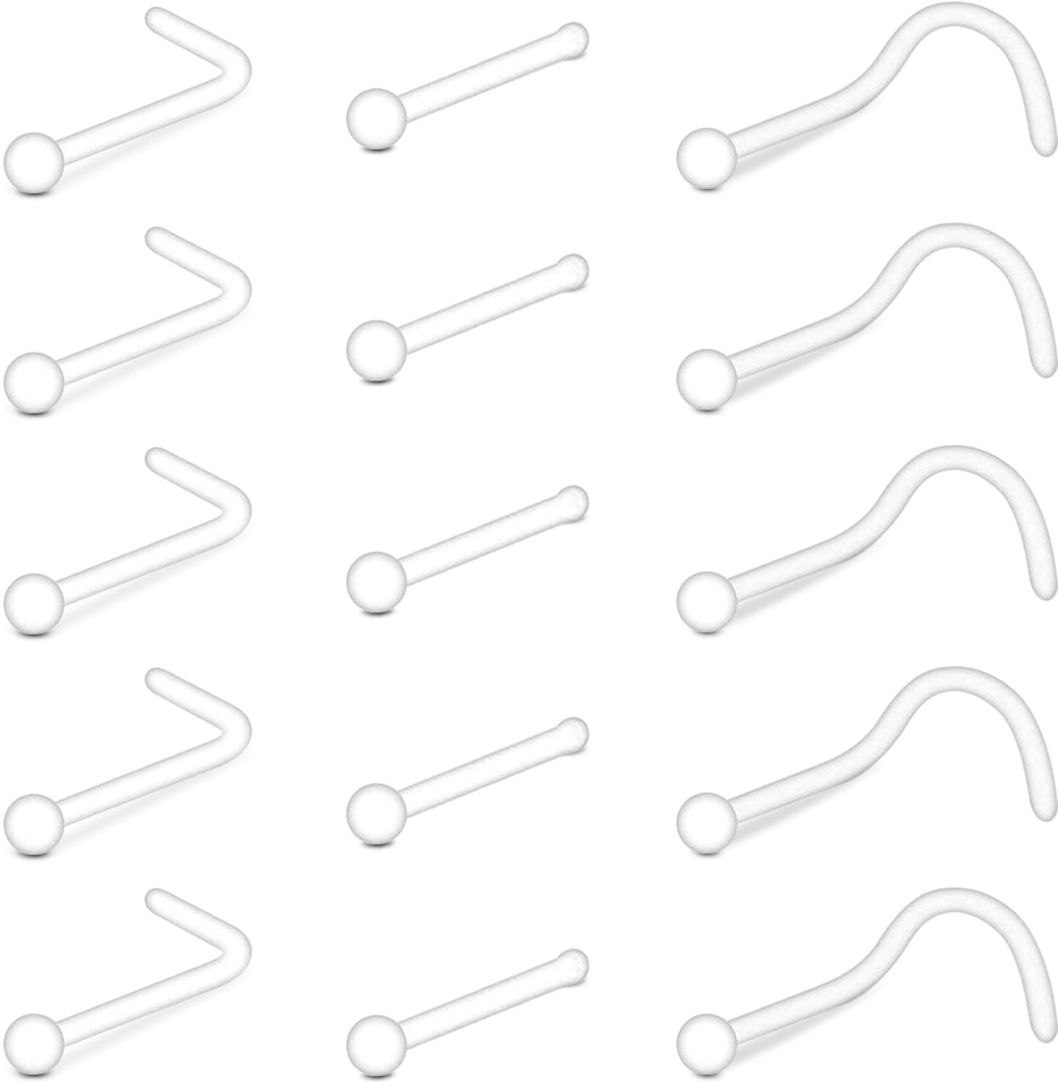 SolidKeus - Transparante Neusstuds van Bioflex Plastic, 15 Stuks