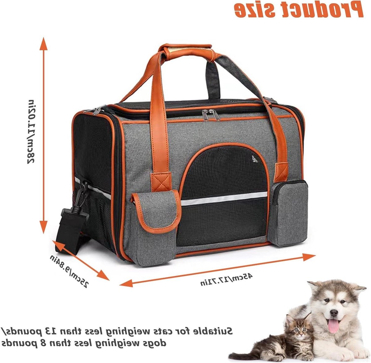 Transporttas Huisdieren - Draagbox Reistas - Veilig Reizen - Ademend Gaasontwerp - 45 x 25 x 28 cm - Bruin Grijs