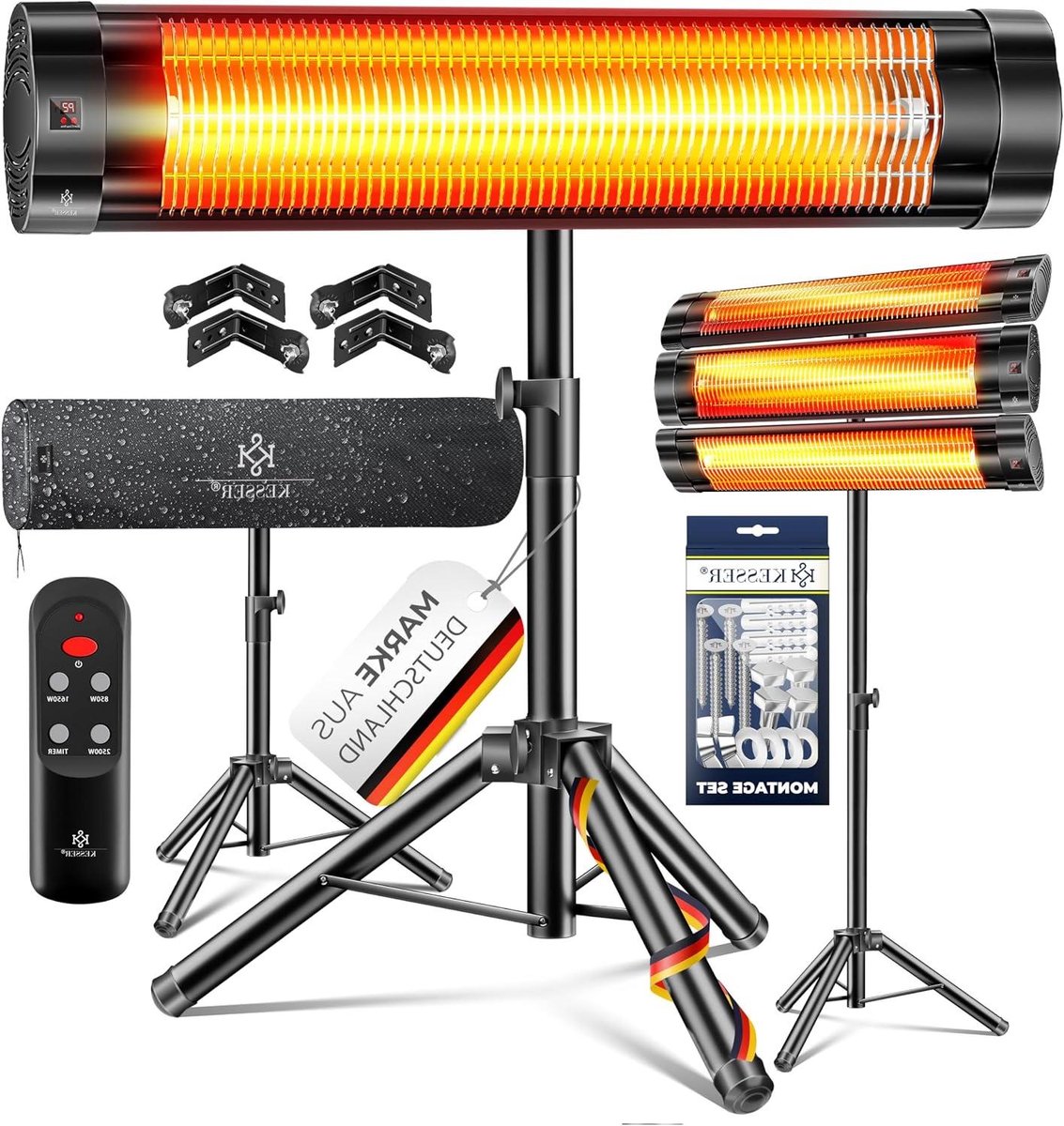 Infrarood warmtestraler - Terrasverwarming - Buiten verwarmen - Directe warmte 2500W - H 110-175cm - Zwart