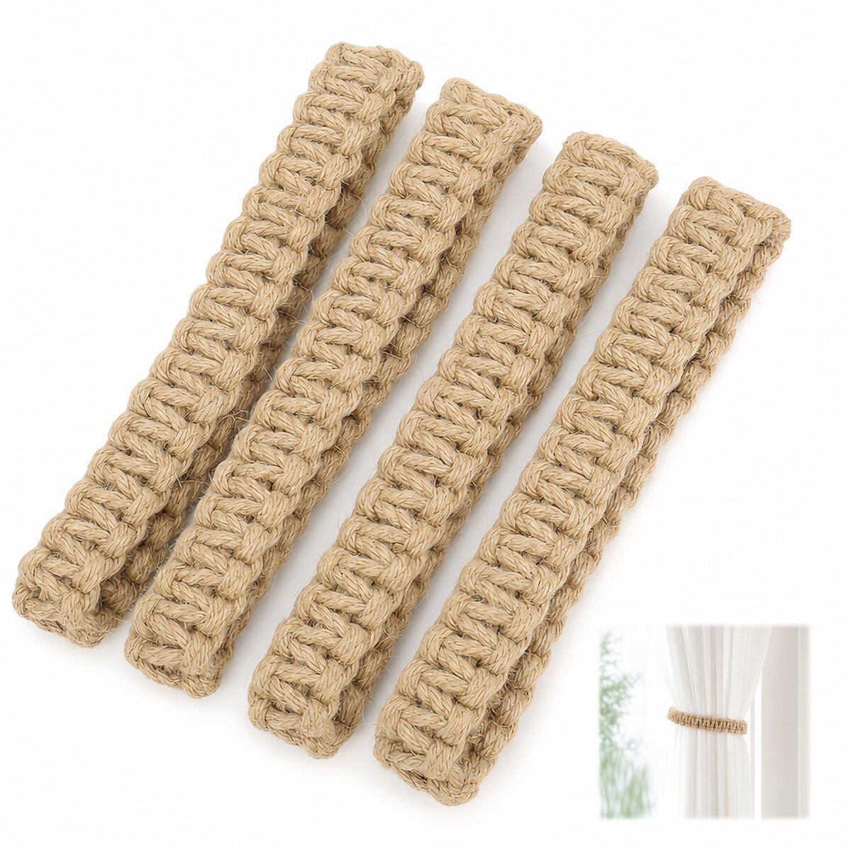 SolidKeus - Set van 4 Linnen Gordijnbinders in Boho-Stijl