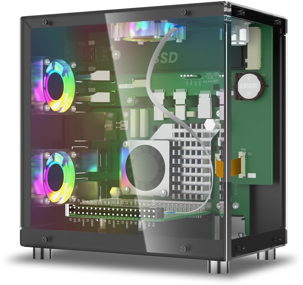 SolidKeus - Mini PC Behuizing voor Raspberry Pi 5 met Koeling en OLED Scherm