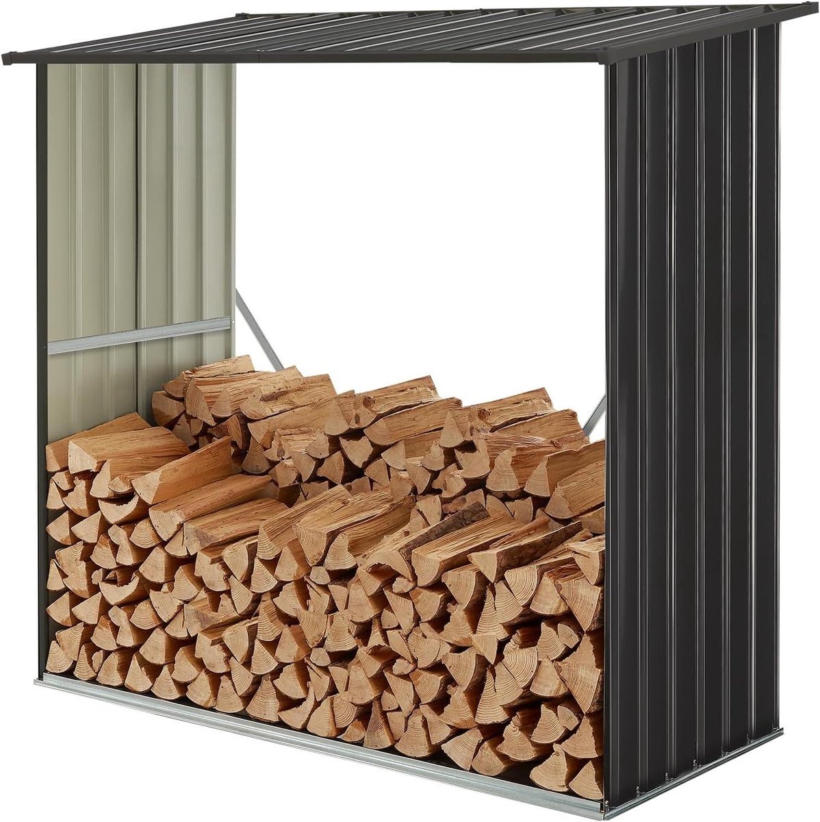 Brandhoutrek Buiten - Houtopslag Rek - Brandhout Opslaan - Weerbestendig Gegalvaniseerd Staal - 163 x 83 x 154 cm - Antraciet