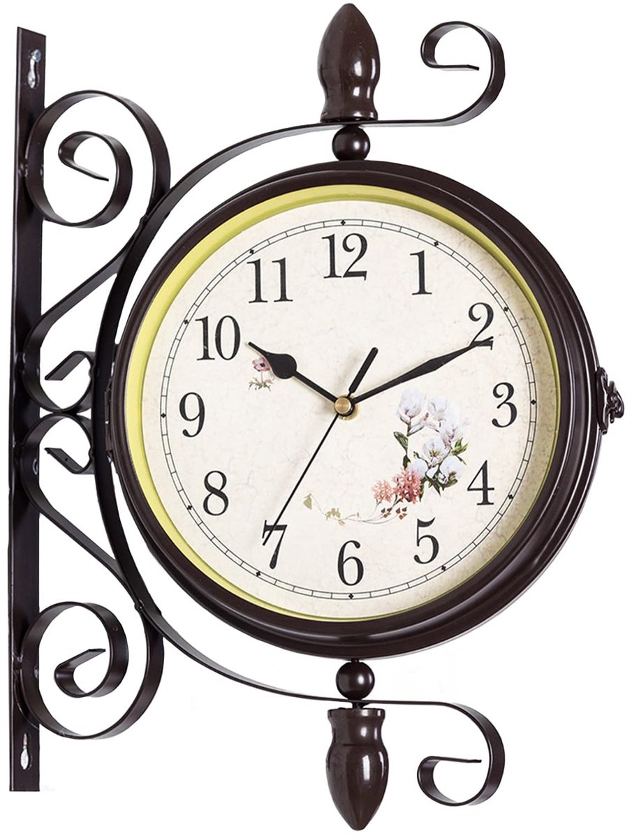 SolidKeus - Retro Wandklok met Dubbele Wijzerplaat en Wrought Iron Design
