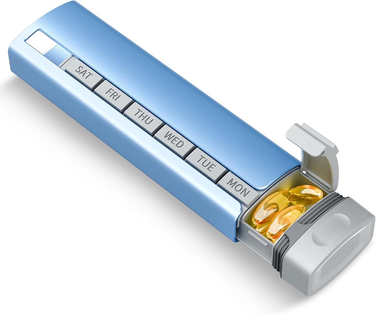 Tablettenbox - aluminiumlegering Draagbare pillendoos - gemakkelijk mee te nemen - grote inhoud - vocht- en stofbestendig - blauw