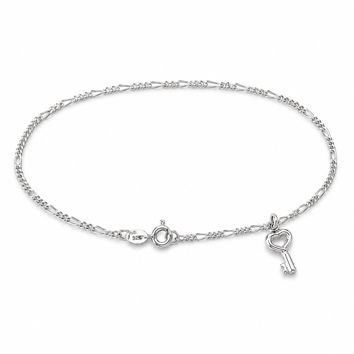 Mbrace 925 Sterling Zilveren Enkelbandje met Sleutel en Hartje –Lengte 26 cm - Fijn 1,2 mm – Zilveren Enkelketting Dames Omschrijving