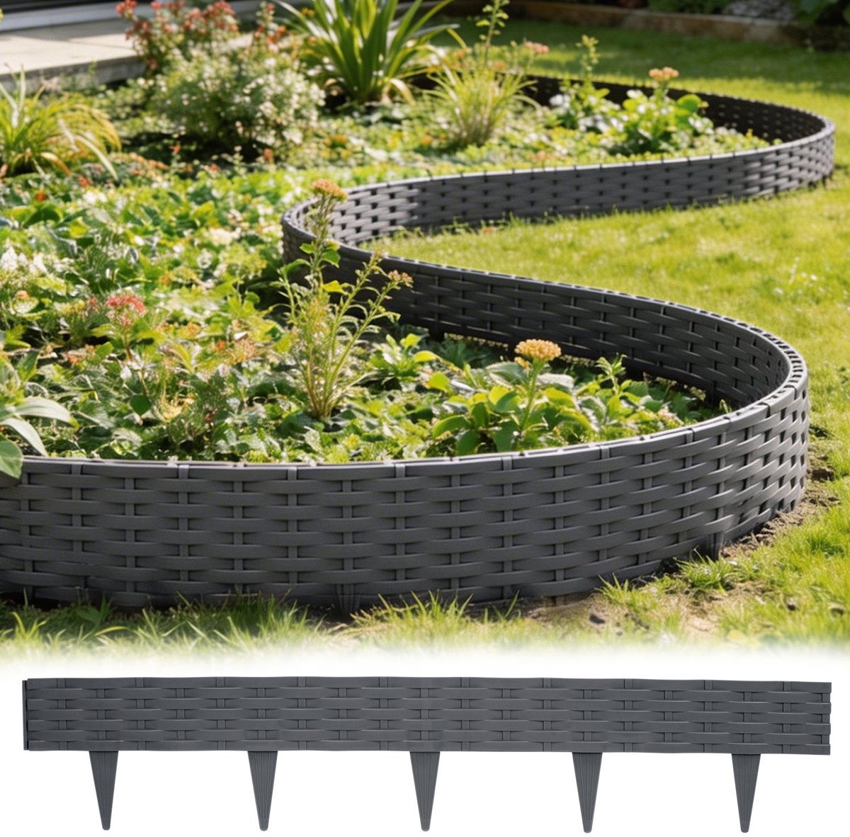 Soontrans - Borderrand - 20x100cm Per Stuk - Decoratieve Tuinafboording - Gazonrand voor Tuinperken - Koppelbaar Borderafscheiding - Flexibel - Weerbestendig - Antrociet - 10pcs