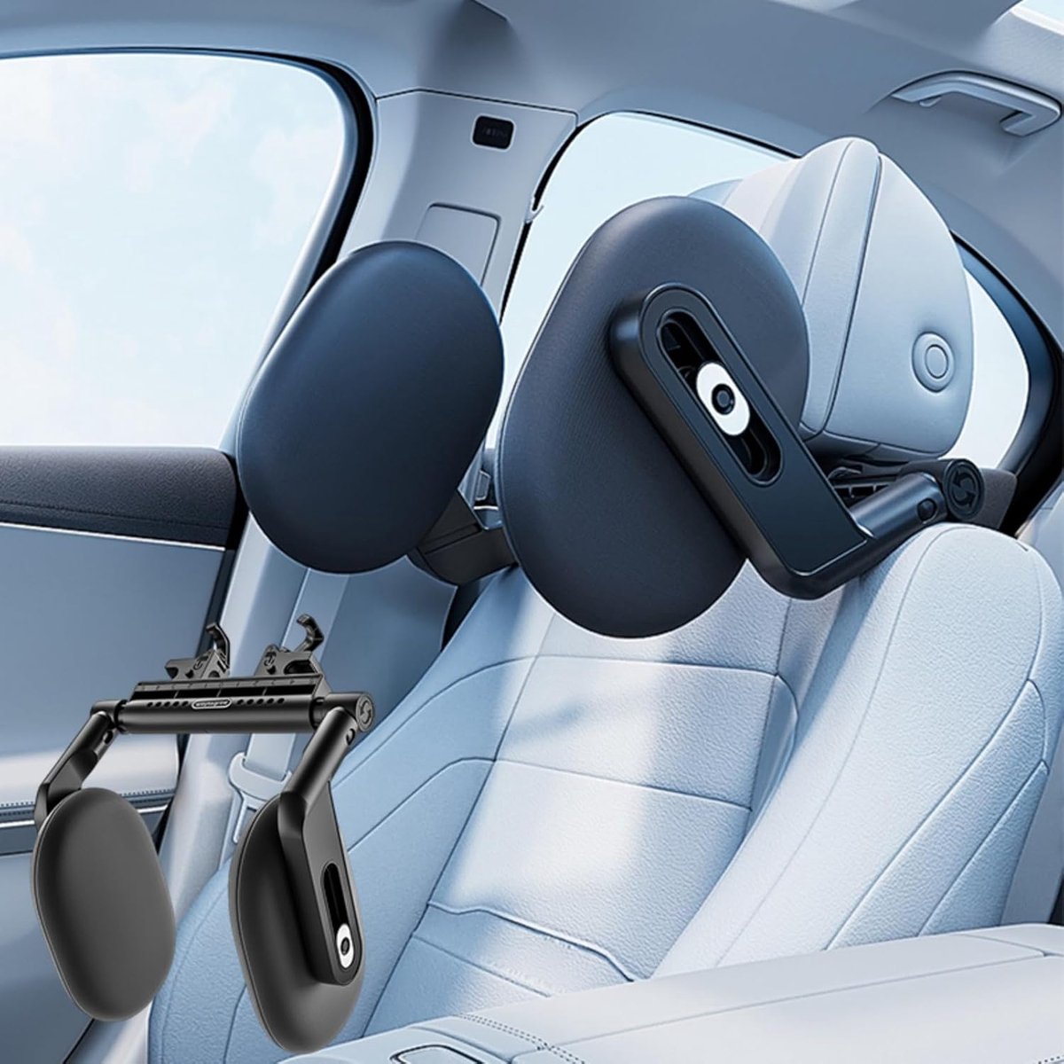 Autohoofdsteunkussen Met Traagschuim En Verstelbare Breedte - 3-Assige Koppeling Ergonomische Curve - Verlicht Nekspanning Past in De Meeste Auto's - Zwart