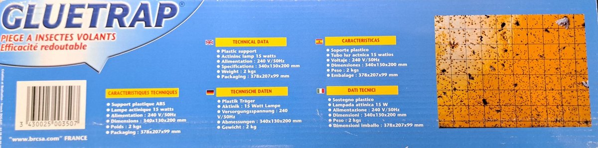 BRC insectenlamp met Sylvania TL-buis, 15Watt/230Volt en 2 stuks lijmplaat.