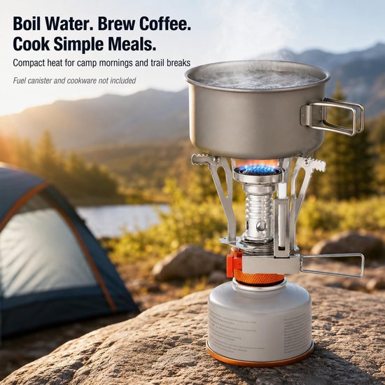 Camping Kookstel -Gasbrander - Opvouwbaar - Draagbaar Gasstel - voor Outdoor Camping, Wandelen & Trekking - Ultralichte Opvouwbare Pocket Brander - met Regelbaar Ventiel - Geschikt voor EN 417 Gasfles - Inclusief Bewaardoos - Oranje van Camping — afbeelding 2