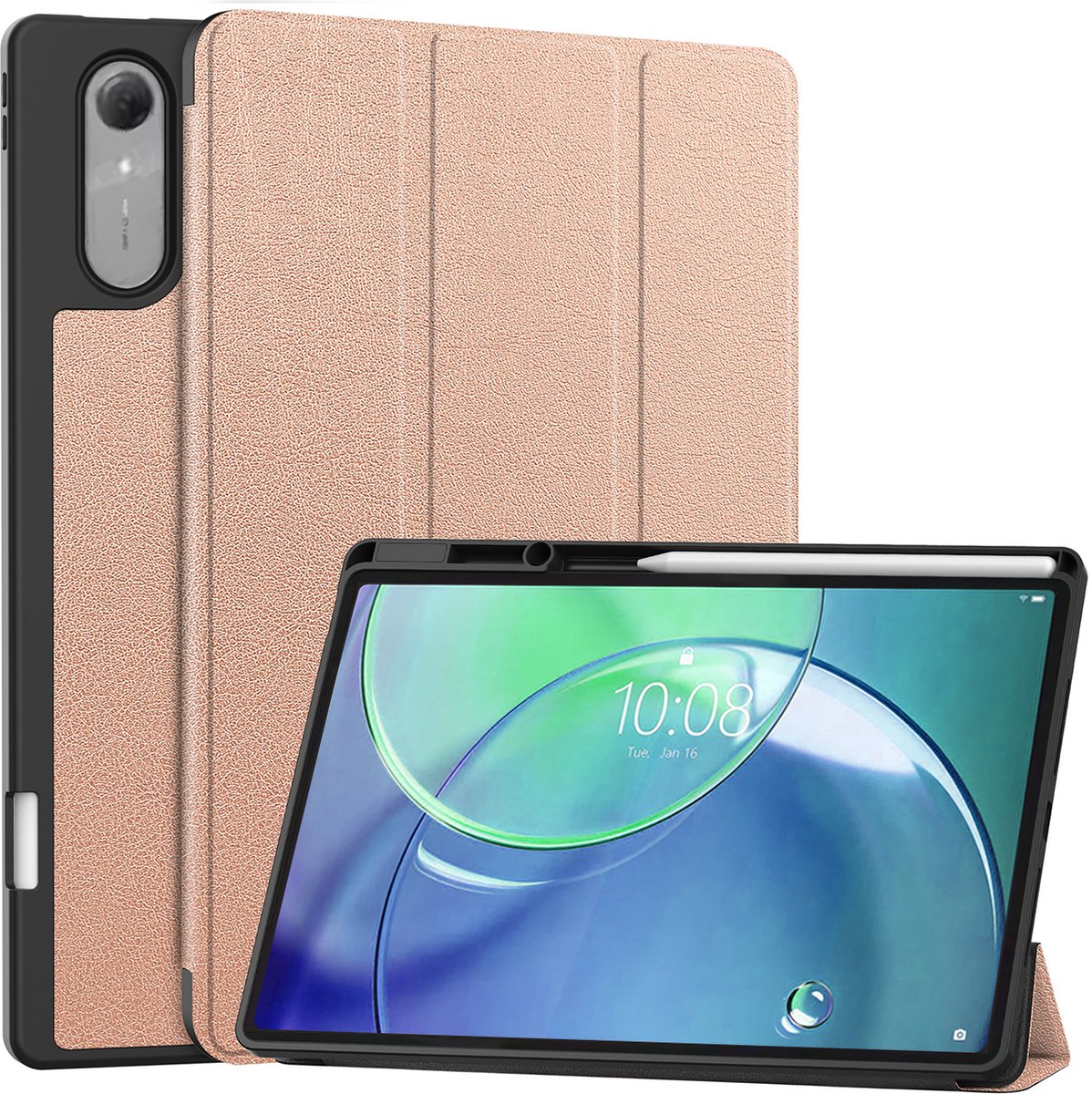 Hoesje - Geschikt voor Lenovo Idea Tab Pro Gen 2 - Dun & Stevig - Trifold Bookcase Hoes - Hard Cover Case - Met Uitsparing Geschikt voor Lenovo Pen - Hardcover Book - Tablethoes - Rosé goud