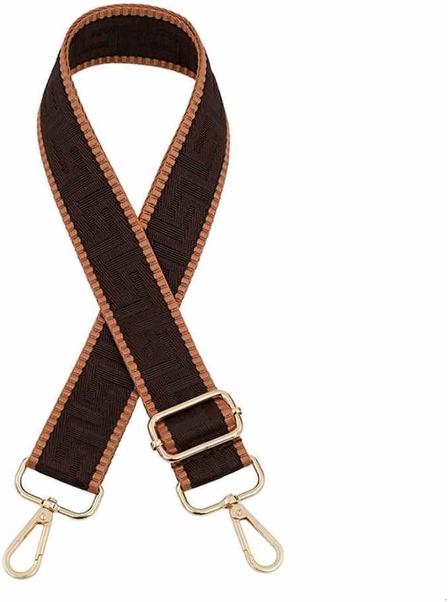 Tasriemen om te wisselen, solide kleur, tas, schouderriem met labyrint-patroon en bruine rand, 3,8 cm breed, schouderriem met lichtgouden karabijnhaak, tasriem voor crossbodytas, khaki2#