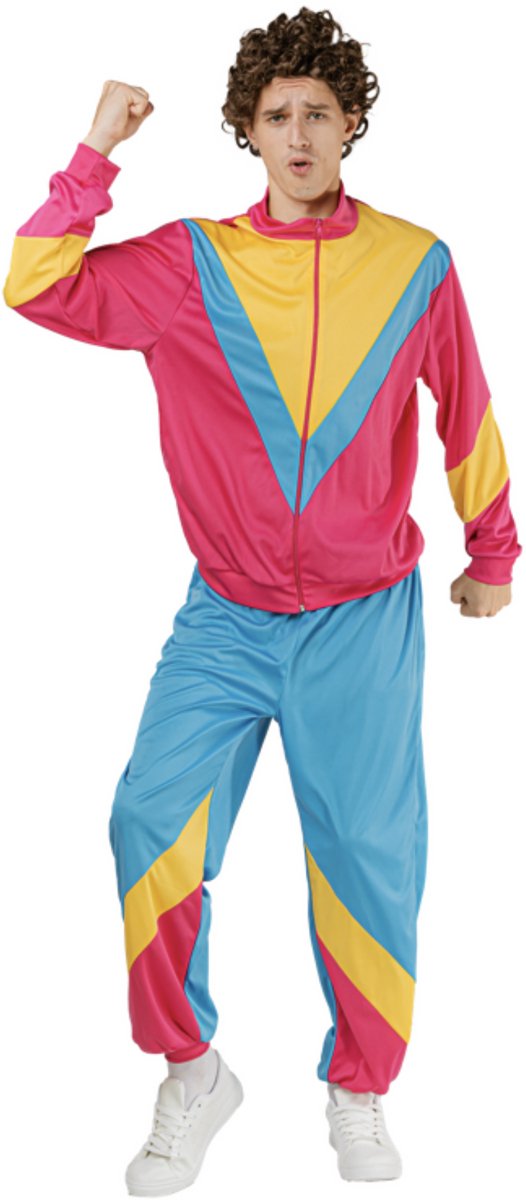 Joya Party® 80's Trainingspak Heren Roze | Retro Verkleedkleding Mannen | Jaren 80 Outfit | Trainingspak Man | Carnaval Kostuum | Fout Themafeest Man | Koppel Kostuum Halloween | Maat M/L