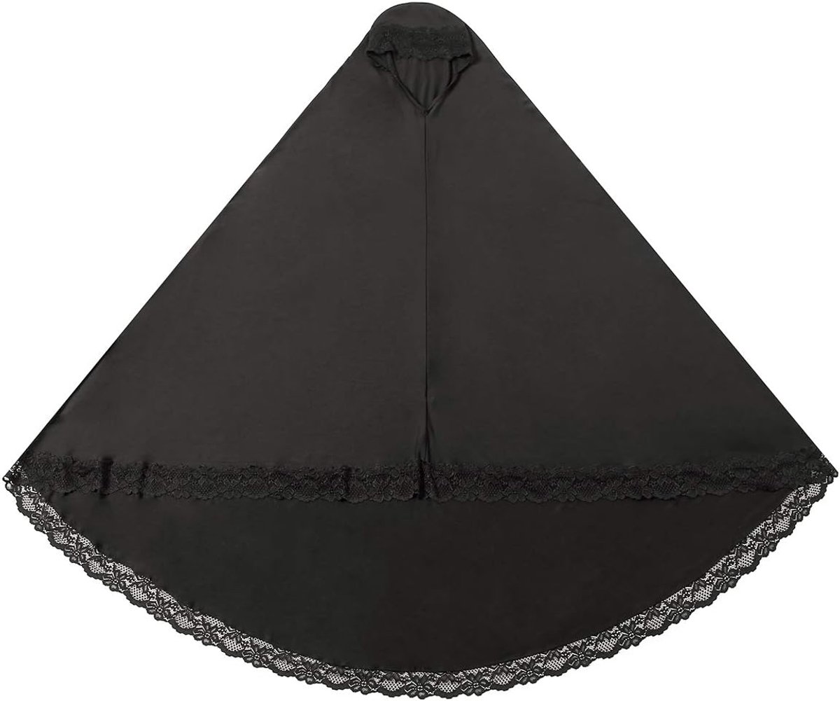 Khalat Women's Elegant Hijab Lace Trim Muslim Islamic Ramadan Soft Lightweight Hijab Long Scarf Black