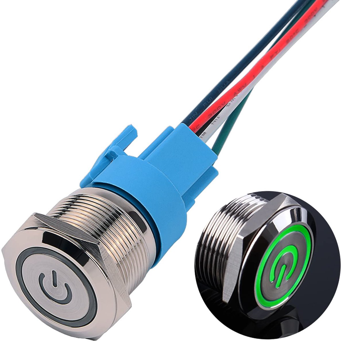 Metalen drukschakelaar, 22 mm, 12 V tot 24 V, 5 A, momentary led, toetsschakelaar, IP66, 1NO1NC, waterdicht, voorbekabeld, aan/uit-knop, schakelaar voor voertuigmodificatie, camper, DIY