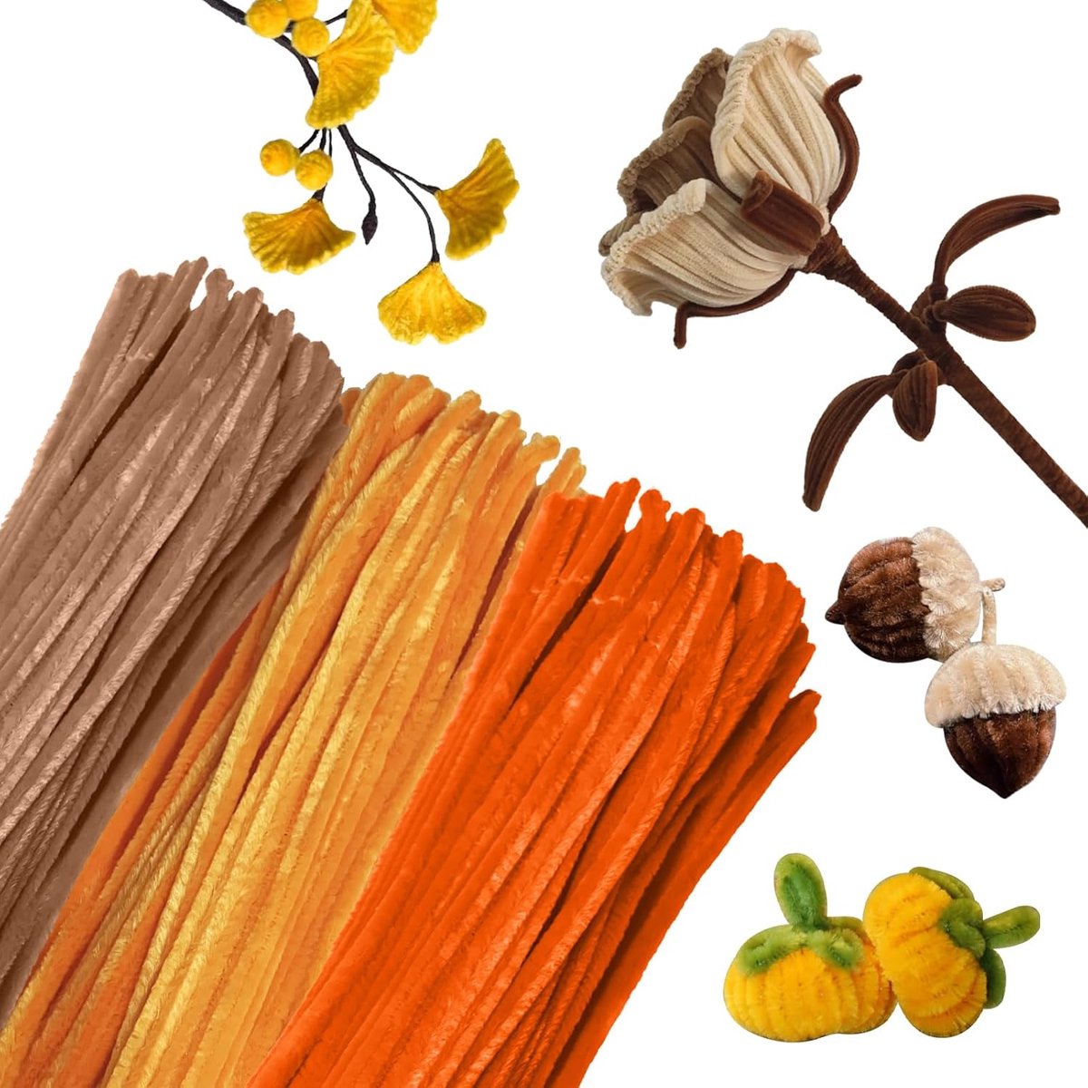 300 stuks pijpenreiniger, 3 kleuren, bruin, oranje, goud, 30 cm, chenilledraad, doe-het-zelf