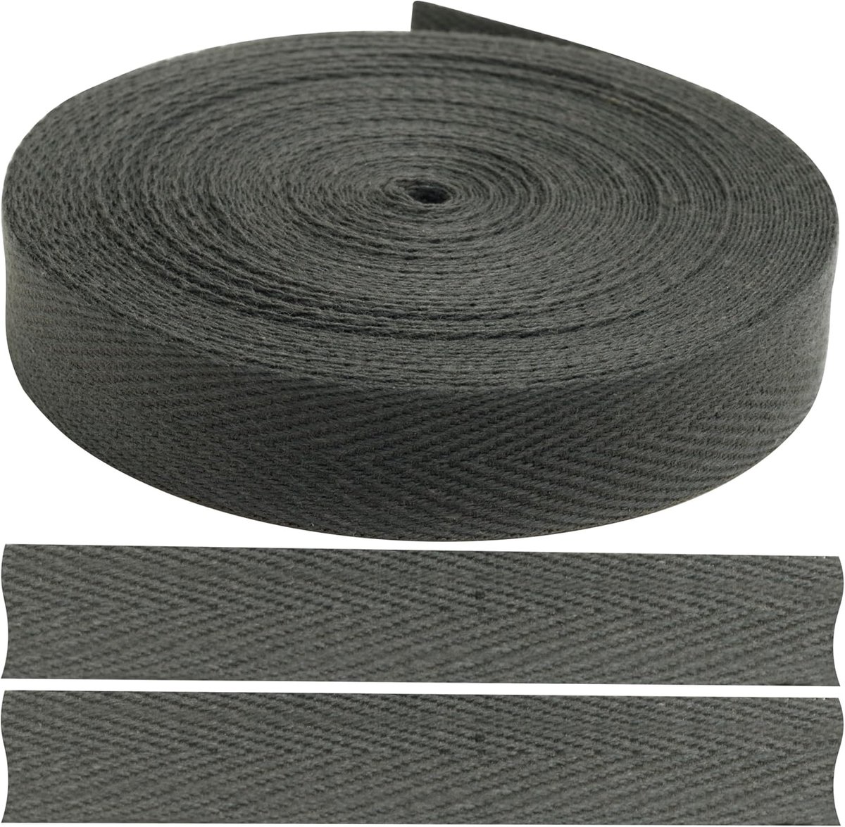 - C77604 - Twill-lint met visgraatpatroon, 9 meter x 15 mm - gemaakt van 78% katoen en 22% polyester - kleur grijs