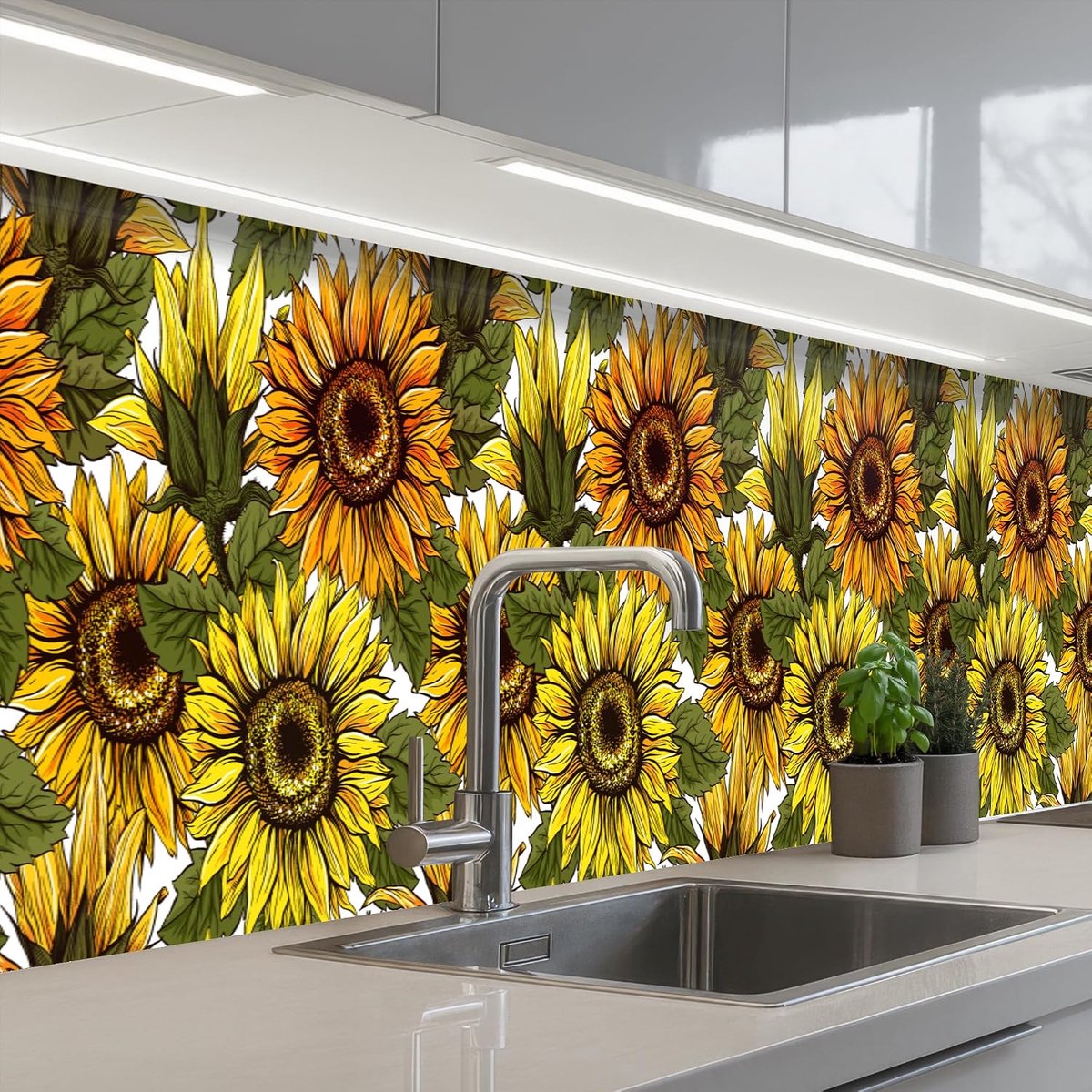 Keukenachterwand 60x400 cm zelfklevend keuken decoratie accessories home kitchen spatscherm Zonnebloem - Vintage - Design