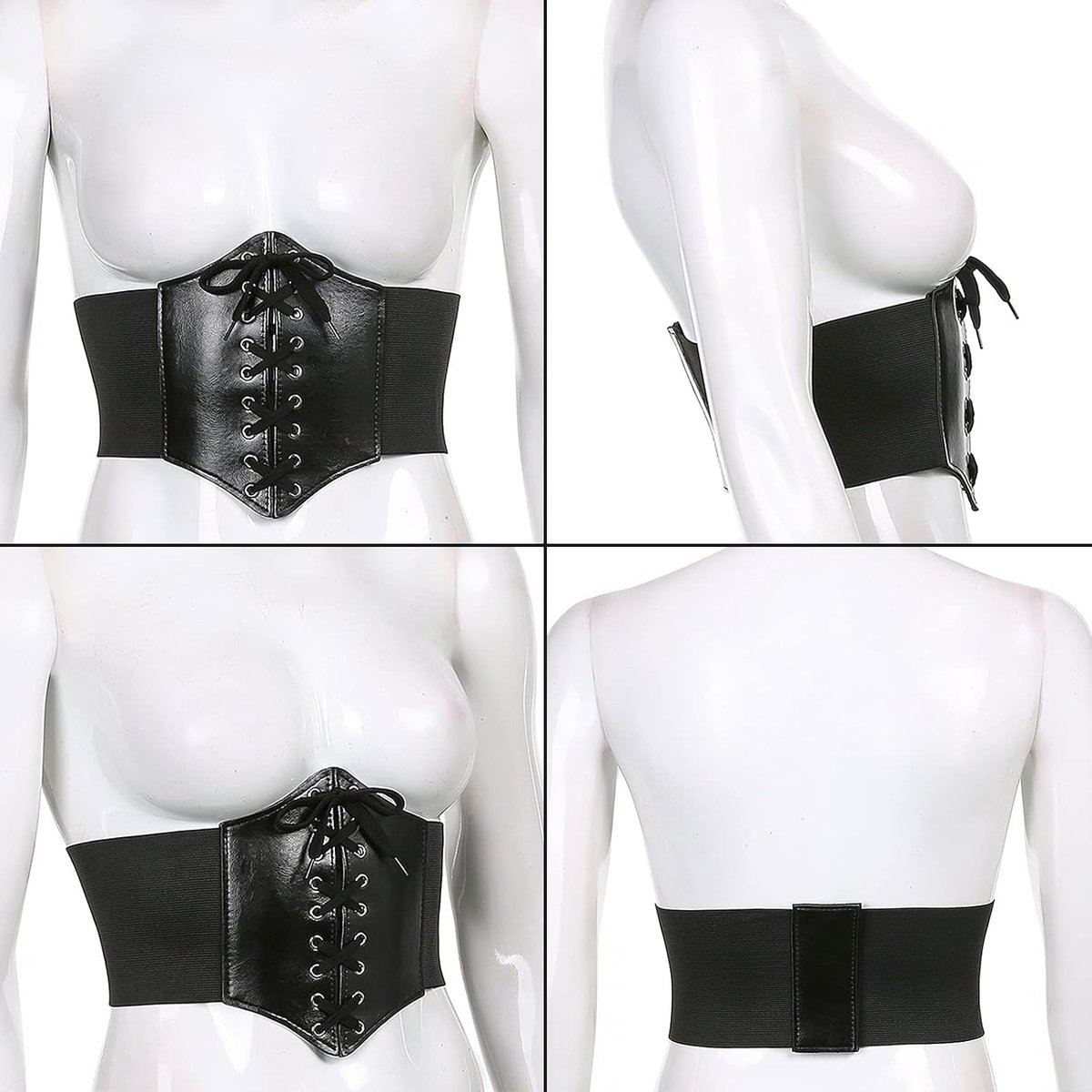 2 Stuk Brede Elastische Corset Riem - Lichtgewicht Retro Vrouwen Taille, Leer, Verstelbaar voor Dames, Meisjes, Halloween, Rollenspel (Zwart, Bruin)