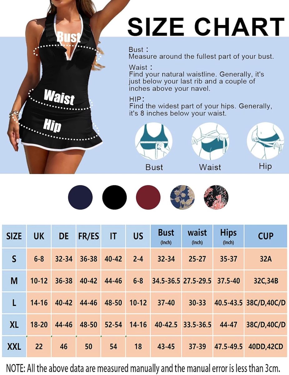 Tankini voor dames, oversized, met rok, V-hals, ruches, push-up tankini-top en broekje voor het zwembad