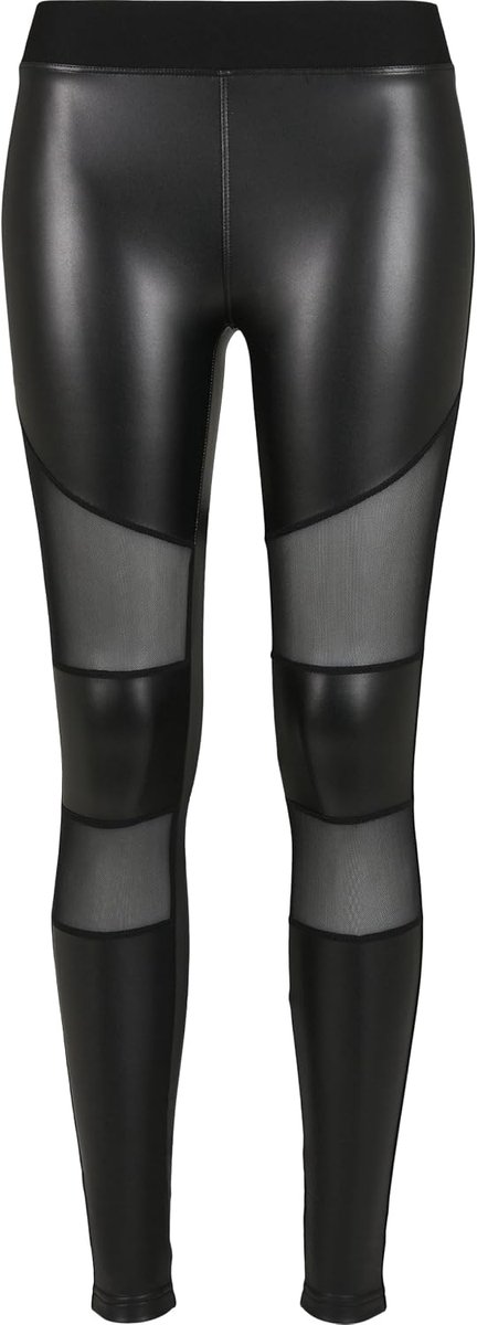 Classics Ladies Tech Mesh Faux Leather Leggings Leggings zwart Basics, Street wear