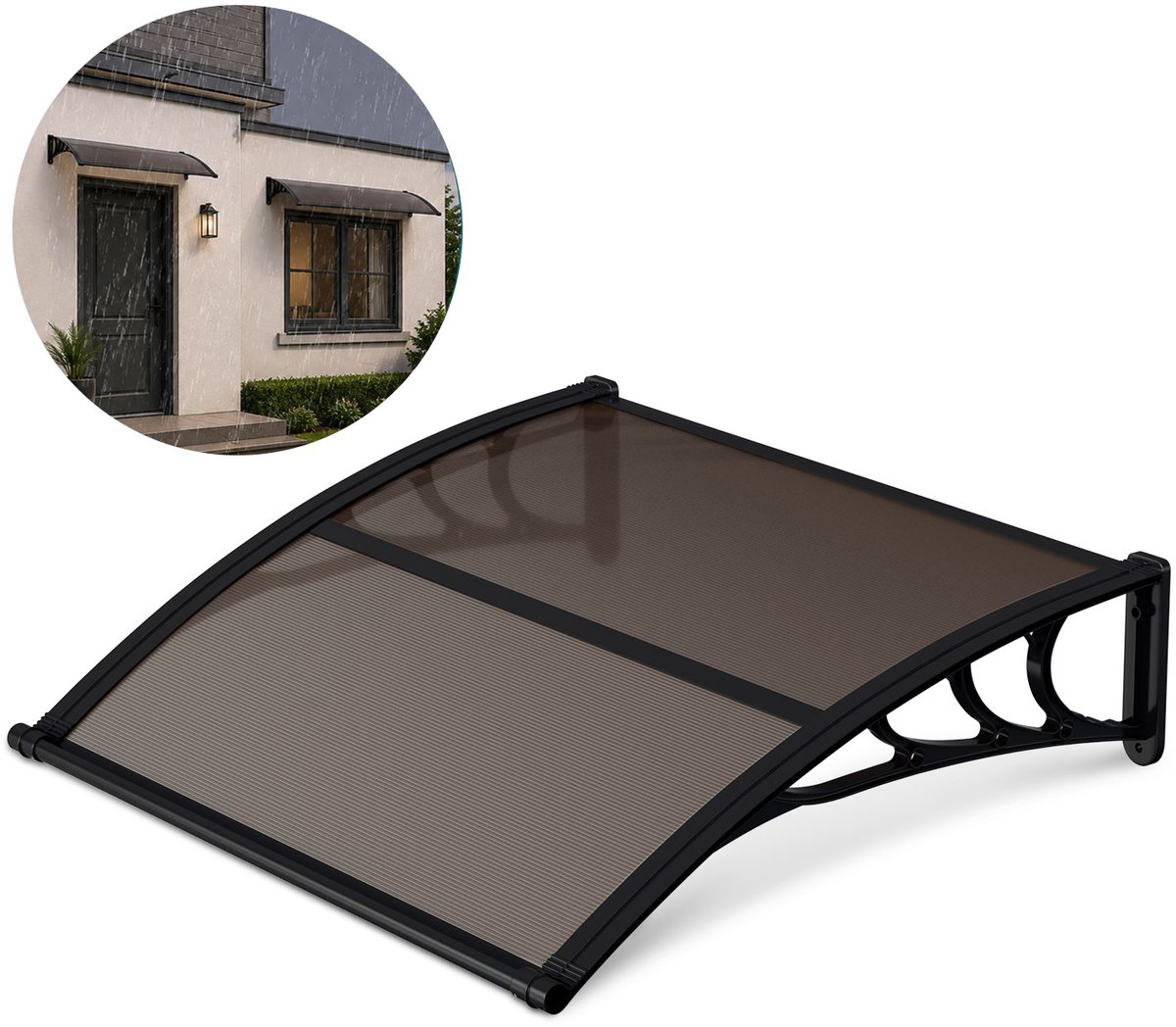 Voordeurluifel 150 x 100 cm - zwart frame - bruin