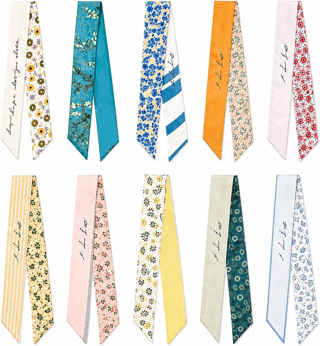 Sjaal voor dames, 10 stuks, vintage, meerkleurig, satijnen sjaals met bloemenprint, licht en veelzijdig voor hals, tas en haar, mode-accessoires voor dagelijks gebruik en feestjes