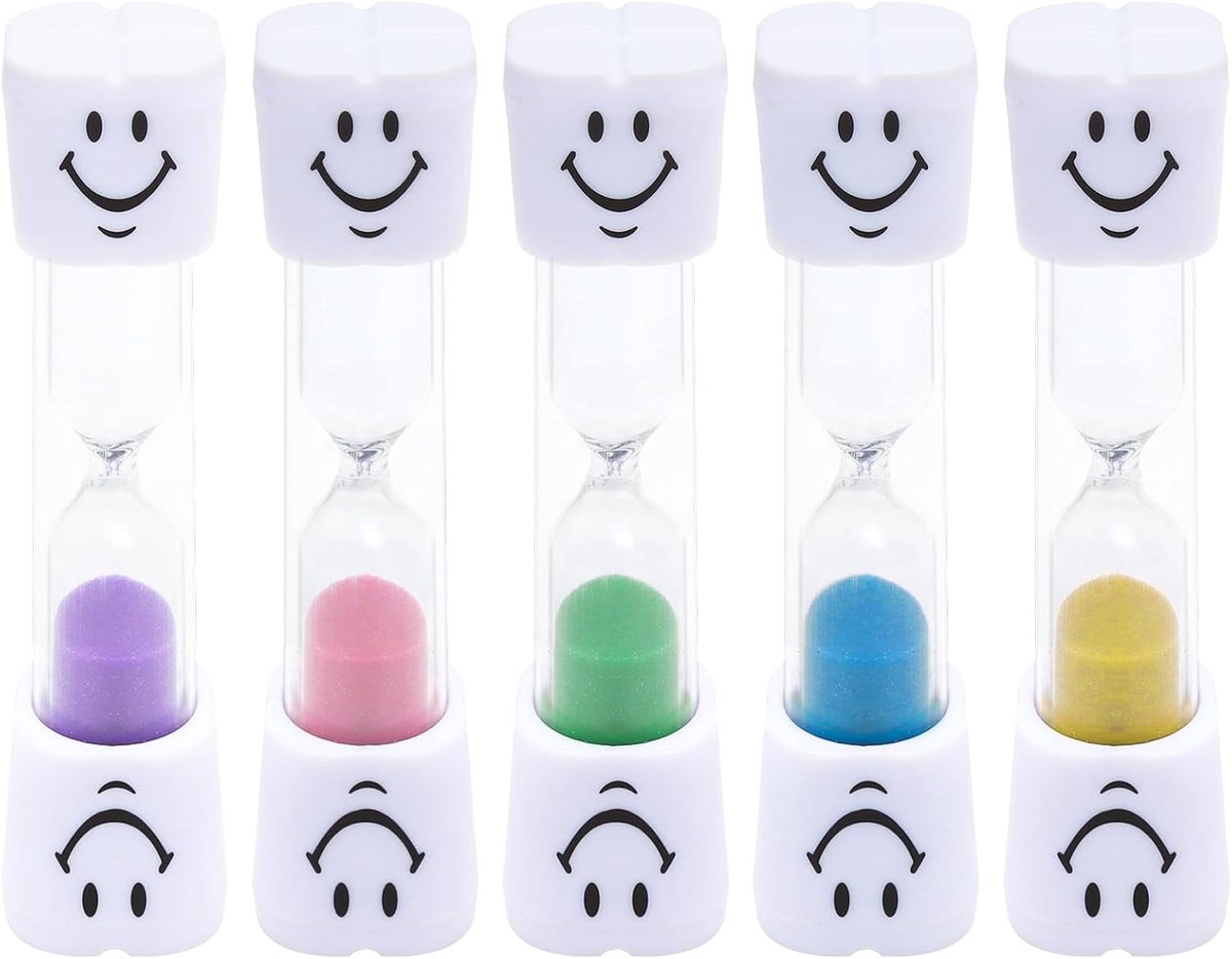 5 stuks zandloper, 3 minuten, nauwkeurige tandenborstelklok, theeklok, zandloperset, tandenpoetsen, timer, zandloper, timer voor badkamer, keuken, kantoor en reizen, stootvast, herbruikbaar