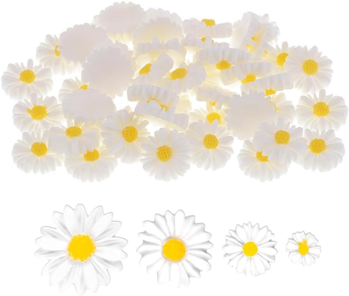 50 stuks mini-madeliefjes, van hars om te knutselen, lentedecoratie, kleine decoratieve bloemen voor feestjes en bruiloften