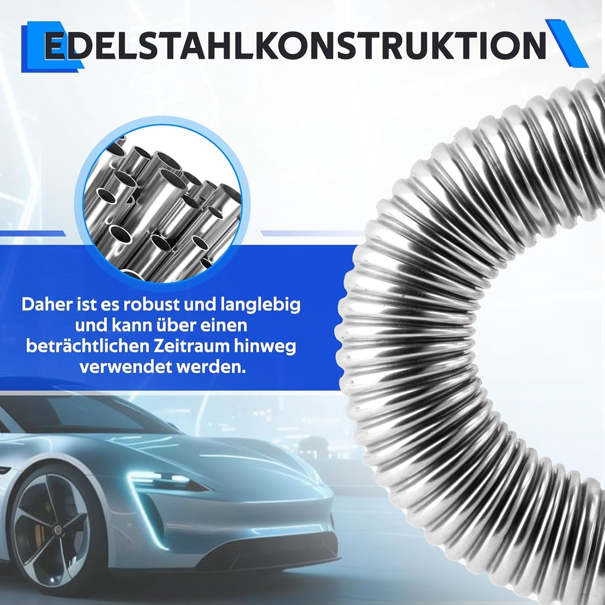 Standkachel 200cm, Uitlaatslang 25mm van Roestvrij Staal | Dieselverwarming Metalen Slang met 2 Klemmen, Geluiddemper Uitlaatpijp voor Auto
