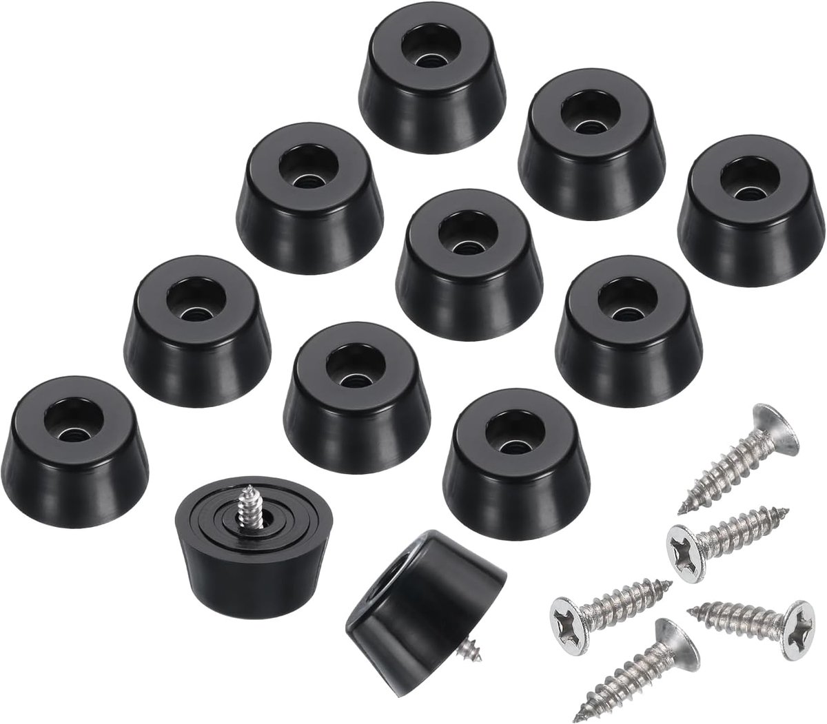 24 stuks rubberen voetjes, schokdempers, antislip rubberen voetjes, pads met 6 mm schroeven voor snijplank, glijvaste snijplank voeten, snijplank rubberen voetjes (zwart, 0,7 inch H x 1,3