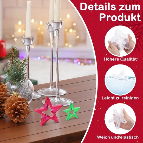 Mallen, 3 Stuks Silicone Kerstmis Star Casting Mallen, Silicone Casting Mallen Ster Casting Mallen, Ster Casting Mallen, Gips Casting Sterren — afbeelding 4