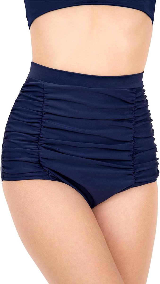 Shape bikinibroekje dames met rimpels zwart | bikinibroekje met hoge taille | bikinibroekje dames buikband | bikini met shaping effect