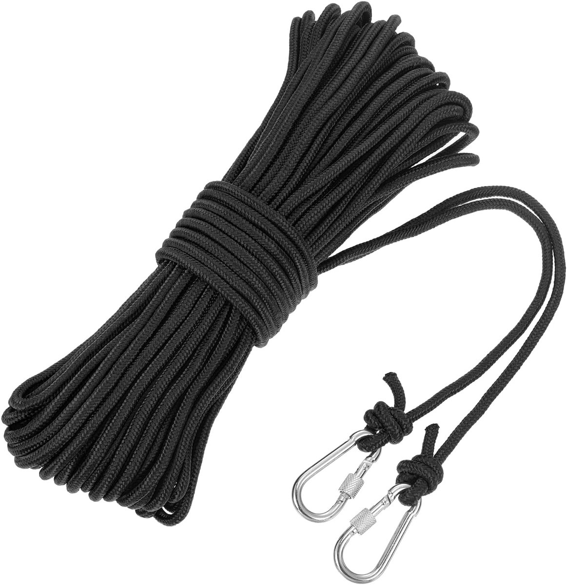 Holle gevlochten polypropyleen ankertouw met haken, 1/4 inch 100 ft nylon zwemlijn voor marine zwembad reddingsboot ankertouw, zwart