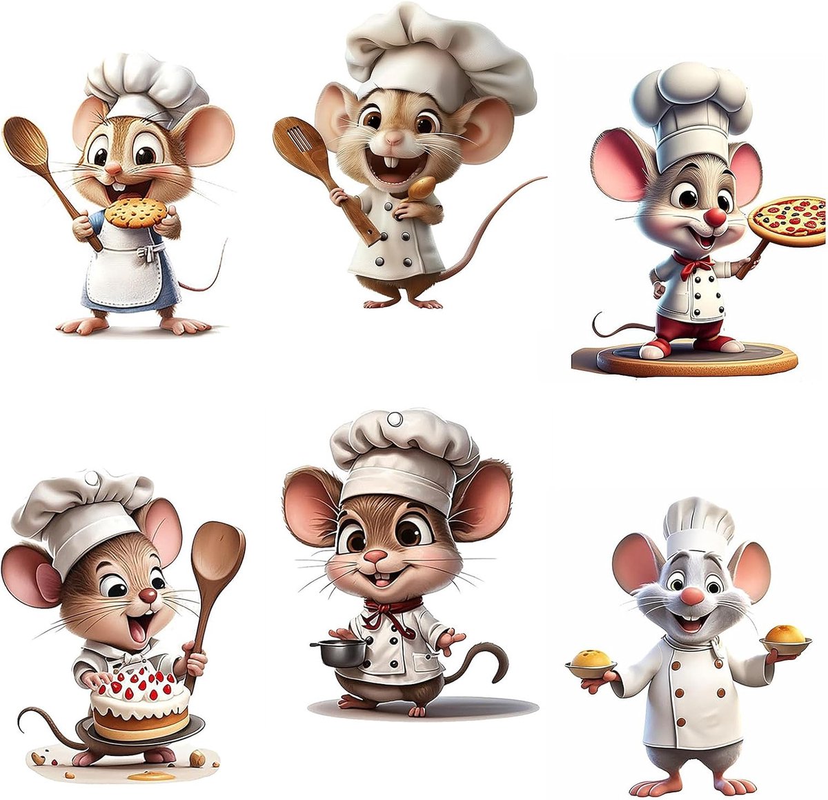 6 stuks wandstickers keuken, kleine muis, zelfklevende muurstickers, wanddecoratie keuken, schattig, muurstickers voor keuken, woonkamer, eetkamer
