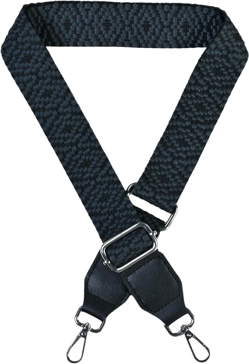 Schoudertasriem, schouderriem voor handtas met zilveren gesp, reserveriem 3,8 cm breed, schouderriemen voor schoudertassen 85-144 cm, bagage-accessoires, zwart