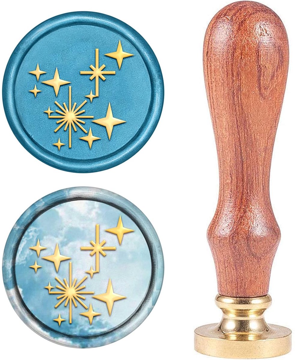 Craspire Was zegel stempel, sterren, was, om te kopen, stempel, wereldwas, zegel, 25 mm, kop van messing, afneembaar, handvat van natuurlijk hout, voor envelop, uitnodiging, bruiloft, decoratie, fles