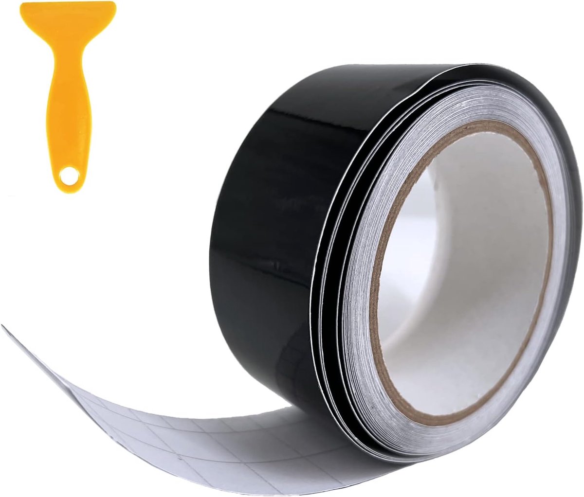Glanzend koolstofvezel vinyl wikkeltape met schraper 0,6 x 900 cm, zelfklevende, luchtbelvrije koolstofvezel stickerrol, waterdichte vinyl wikkeltape voor auto-interieur, voertuig en laptop