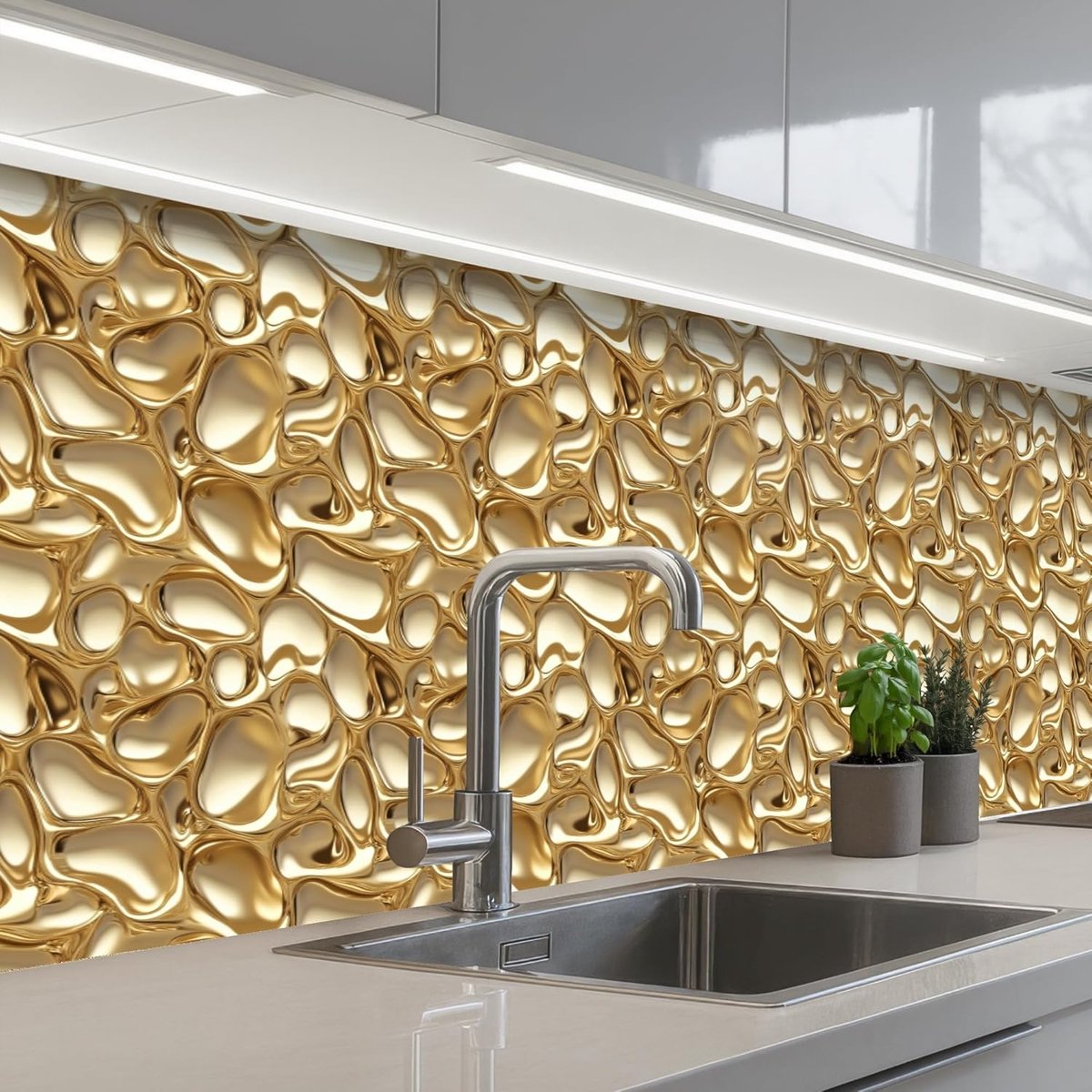 Keukenachterwand 80x300 cm zelfklevend keuken decoratie accessories home kitchen spatscherm Abstract - Modern - Goud