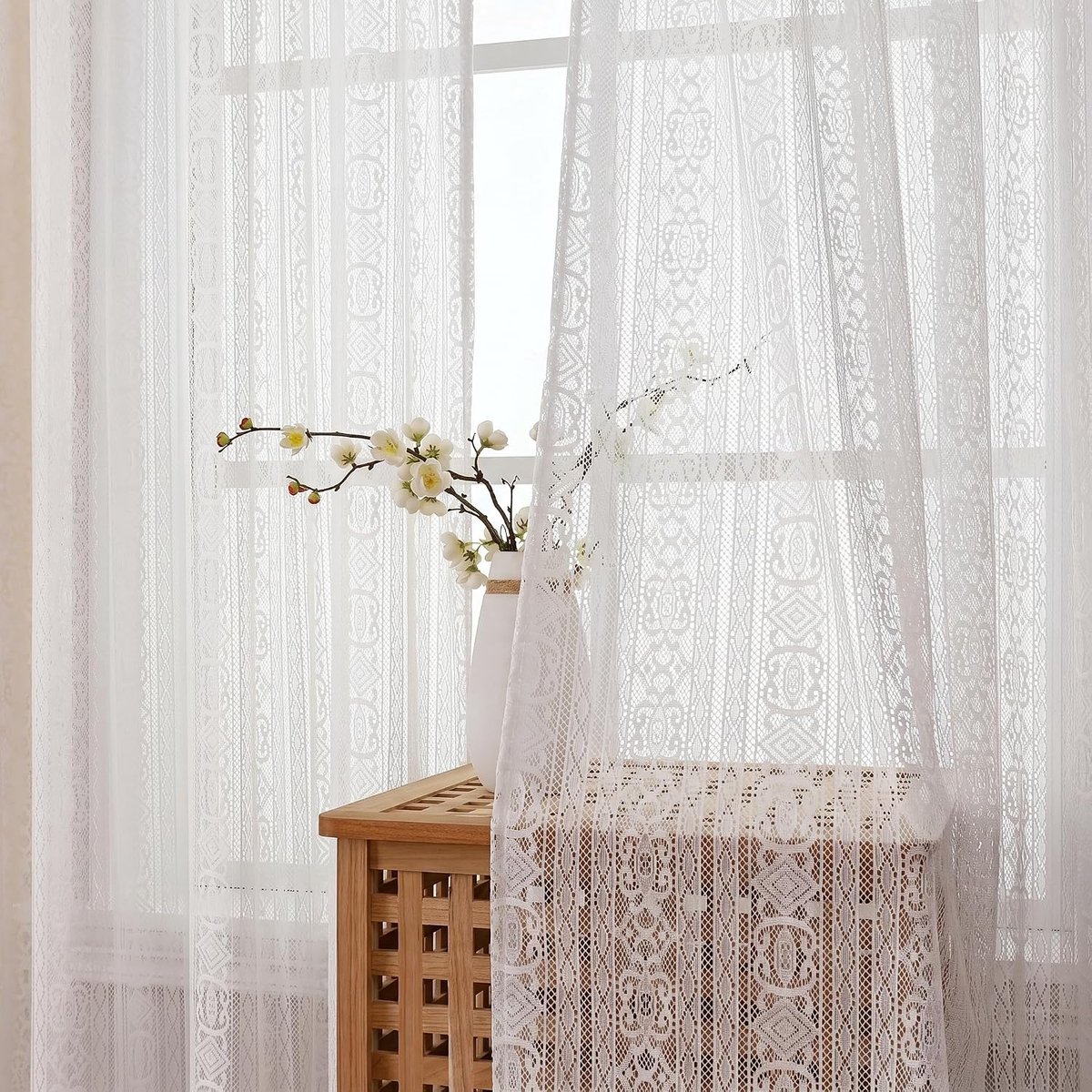 Vitragegordijnen met 7,5 cm tunnelzoom, 2 panelen, 140 x 200 cm | Lange semi-transparante raamdecoratie voor eetkamer, kantoor of hoog raam, verzacht daglicht en behoudt een open sfeer