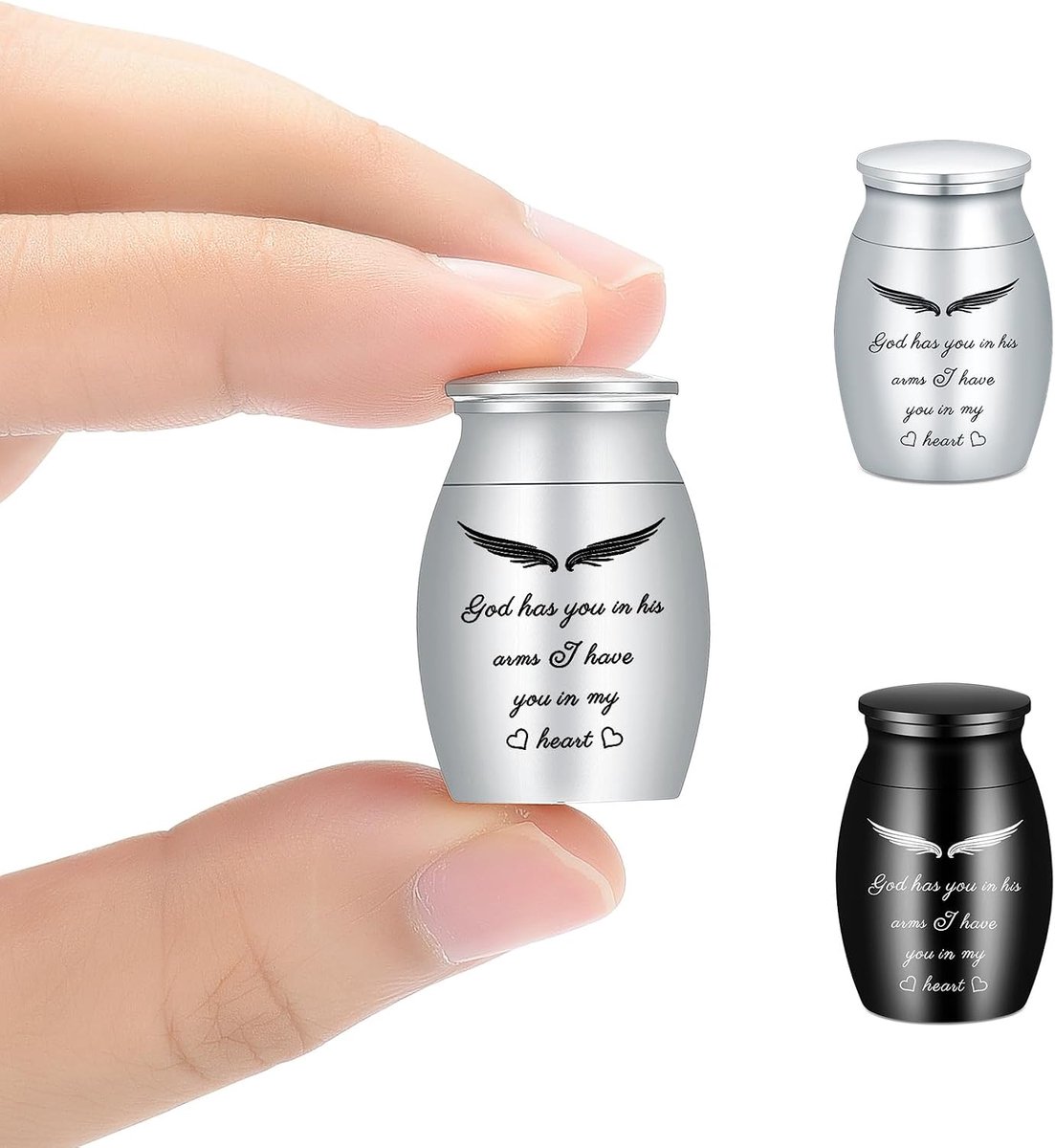2 sets urnen voor menselijke as, kleine urnen, crematie, keepsakes voor as, super mini-crematie-urnen voor menselijke as van roestvrij staal, memorial ashouder (God-Zilver-Zwart)
