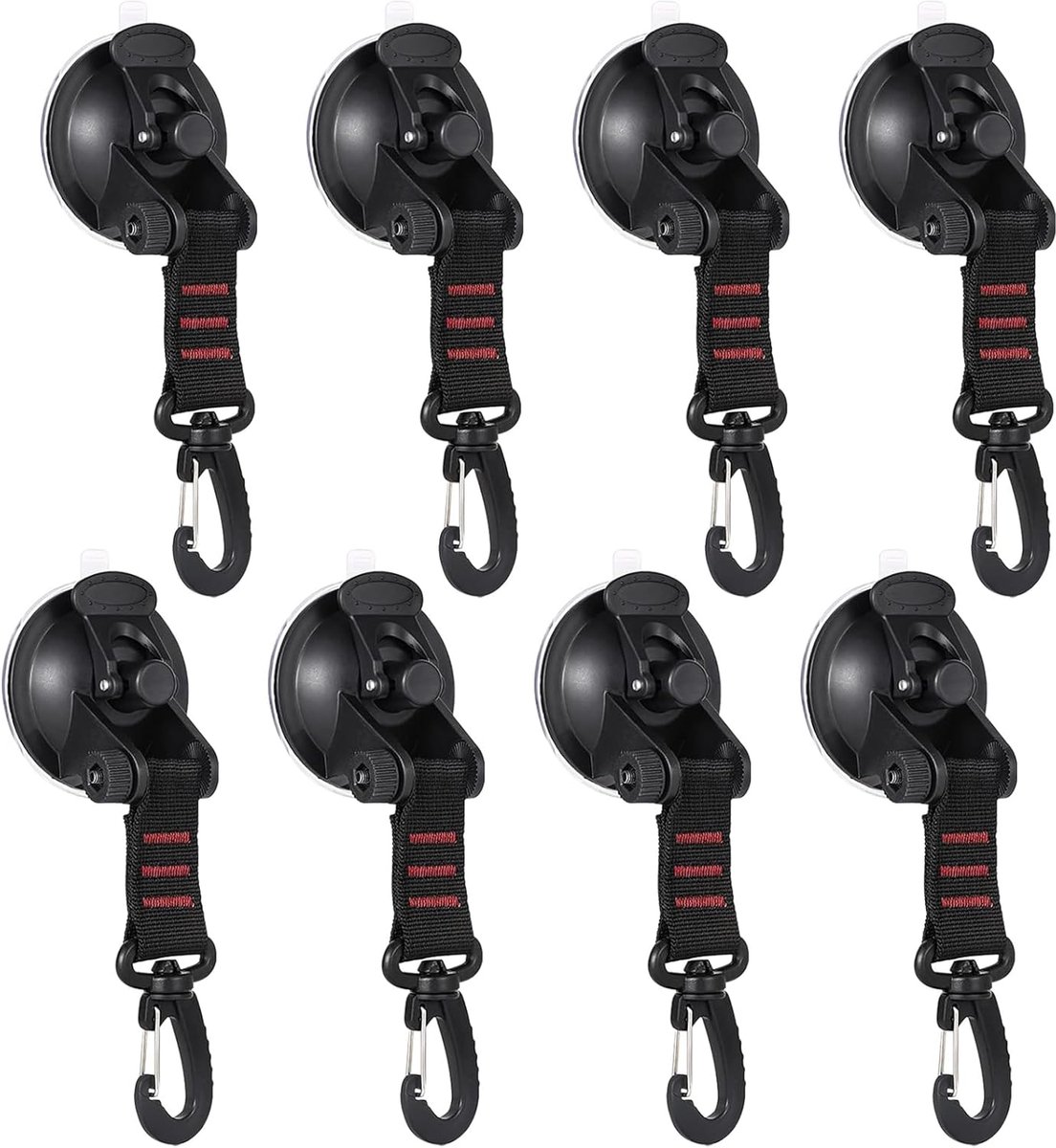8 stuks zuignappen, campingset, 360° draaibare autozuignaphaken, zuignapanker, extra sterk, met bevestiging, voor camping- en outdoor-activiteiten, daktenten, auto's en campers (rood)