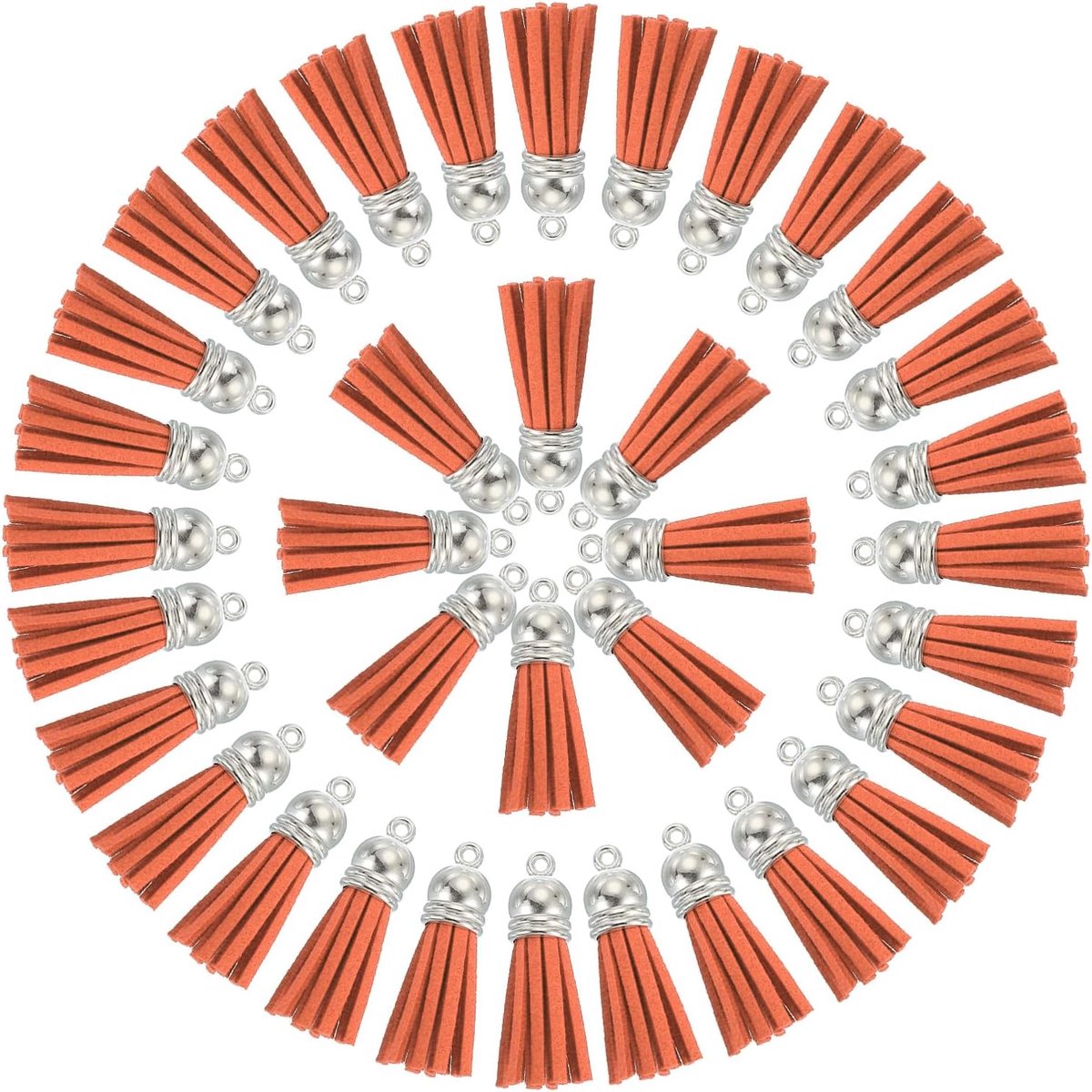 50 stuks sleutelhanger-kwasten in grote verpakking om te knutselen, 3,8 cm lederen kwast, sleutelhanger, bedelring, kwasthanger voor doe-het-zelf, handgemaakte accessoires, oranje