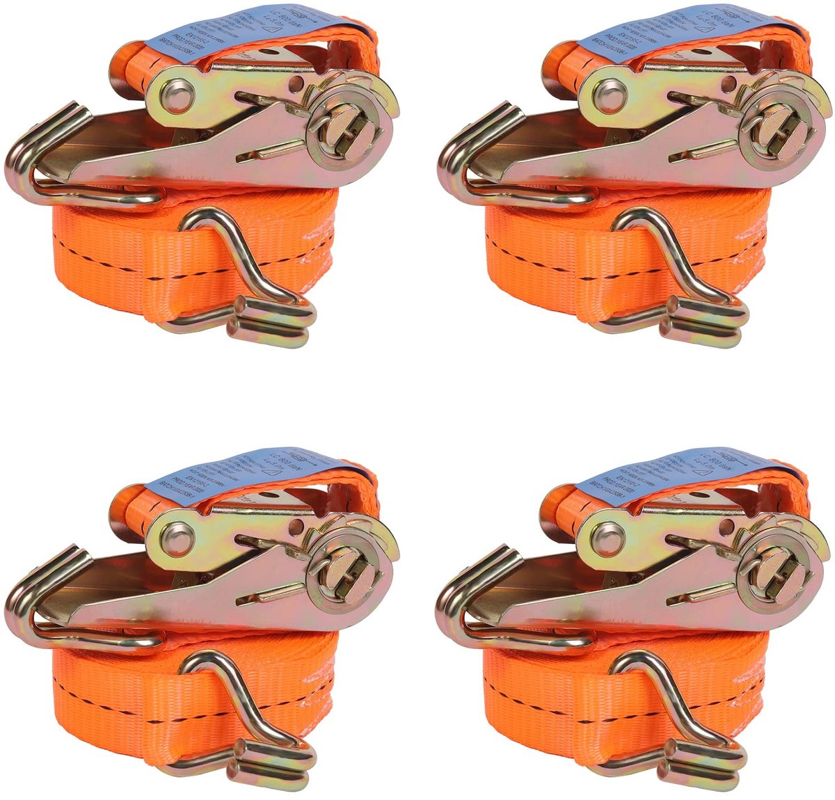 Elzusha - Set van 4 Spanbanden met Ratel en J-Haken - 800 kg - 5 m